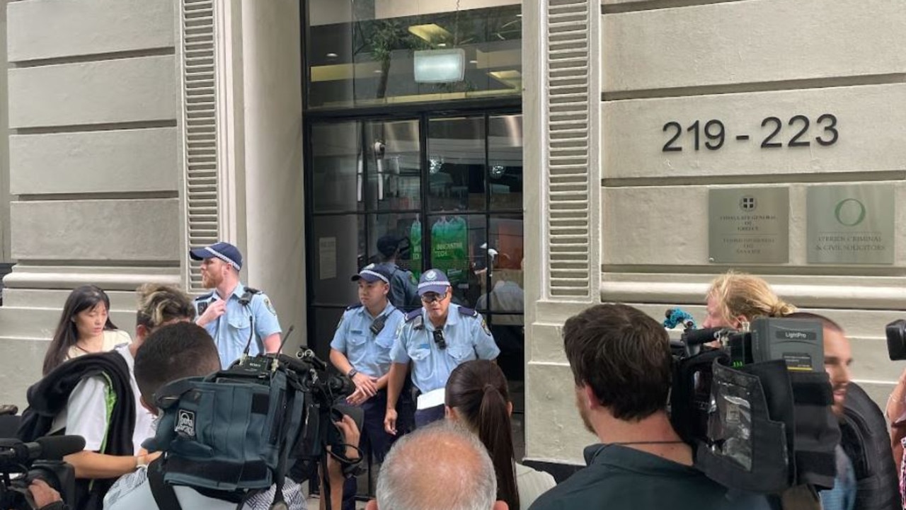 Police are blocking the entrance to the office block, which houses multiple law firms and the Greek Consulate. Picture: Supplied