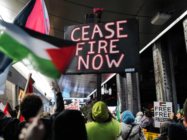 Pro-Palestine protesters in New York City call for fighting to stop a day after the UN's International Court of Justice in The Hague ruled Israel must prevent possible acts of genocide in the conflict but stopped short of calling for a ceasefire. Picture: AFP