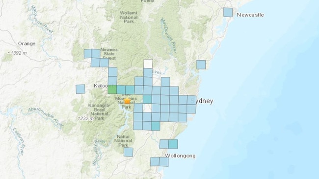 Maps show tremors were felt as far away as Newcastle and Dapto. Picture: United States Geological Survey