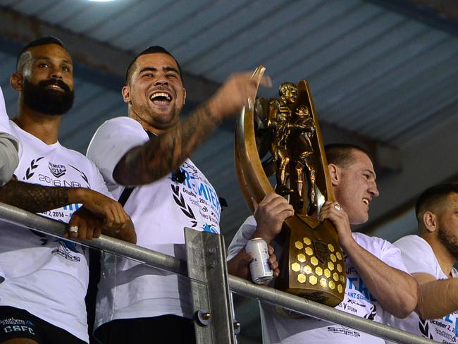 Players on the balcony, cheered on by the large crowd at Shark Park. Photo Jeremy Piper