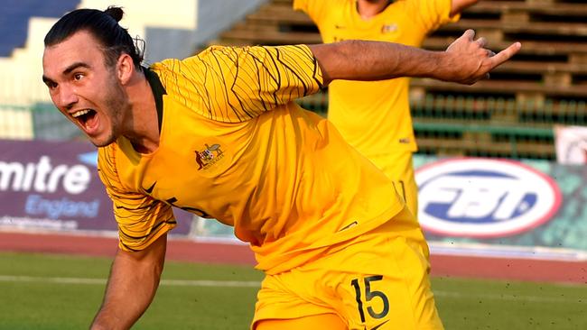 Olyroos striker Nick D’Agostino scored a double against South Korea on Tuesday night. Picture: AFP  