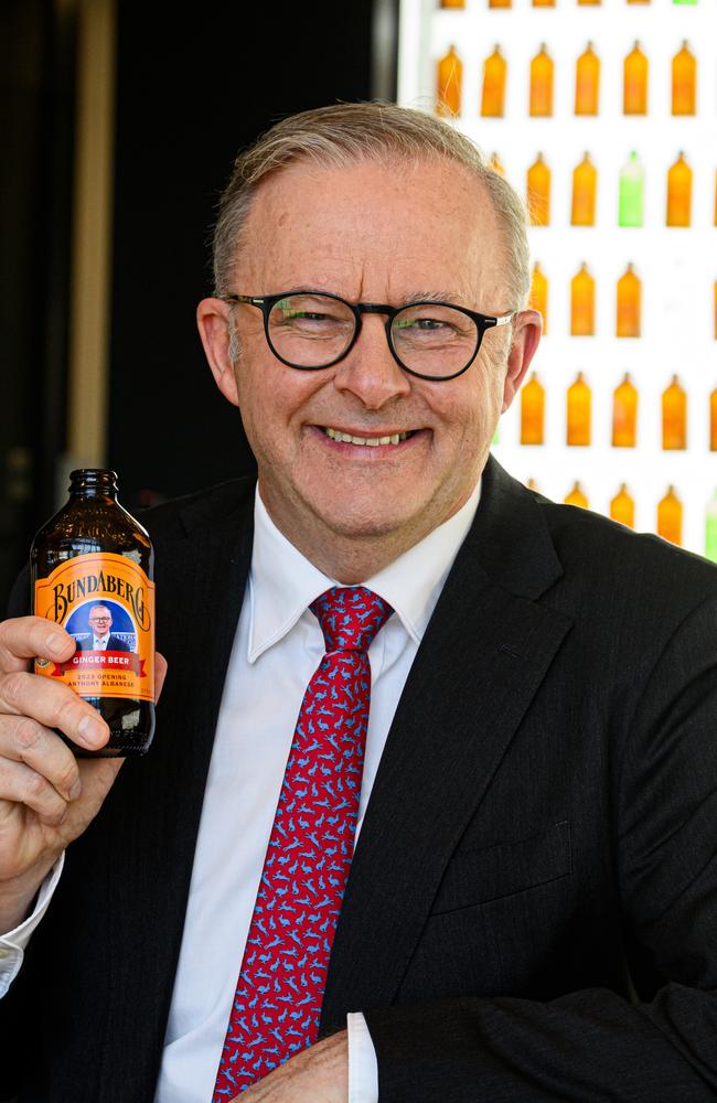 PM Anthony Albanese was given a ginger beer with a custom ‘Albo’ label to toast the opening of the brewery.