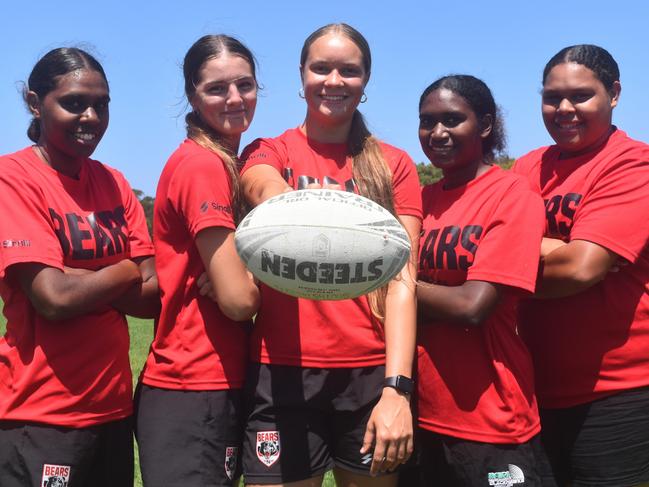 April Major, Shenae Cassidy, Charlize Barrett, Latisha Kaitap and Lalita Kris of the NQ Sistas program who have joined the North Sydney Bears. Picture: Sean Teuma