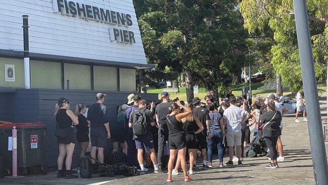 A group of Hunted contestants at the Wharf Shed in Geelong in February.