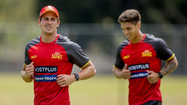 David Swallow and Sean Lemmens at pre-season training. Picture: Jerad Williams