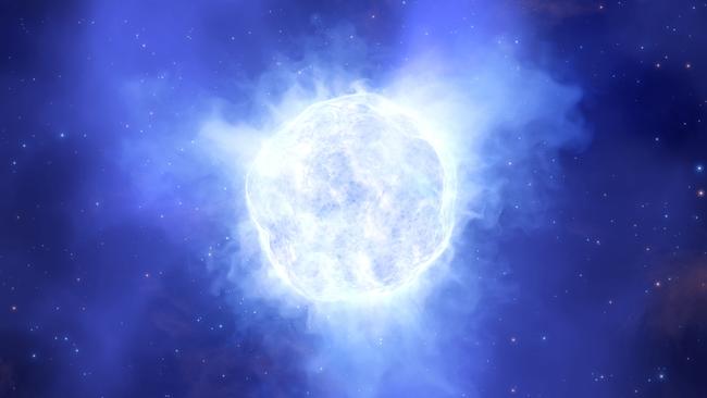 An artists’s impression of the luminous blue variable star in the Kinman Dwarf galaxy before its mysterious disappearance. Picture: AFP / European Southern Observatory