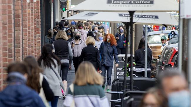 Chapel St springs back into action on Sunday afternoon on the first weekend since lockdown was eased in Melbourne. Picture: NCA NewsWire/David Geraghty