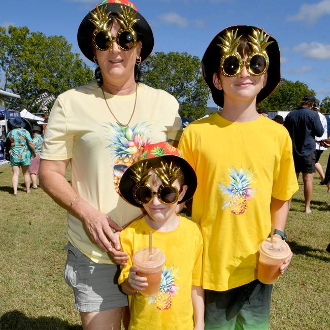 Rollingstone Pineapple Festival 2024. Meg Garland with Jett, 8, and Braxton James, 12. Picture: Evan Morgan