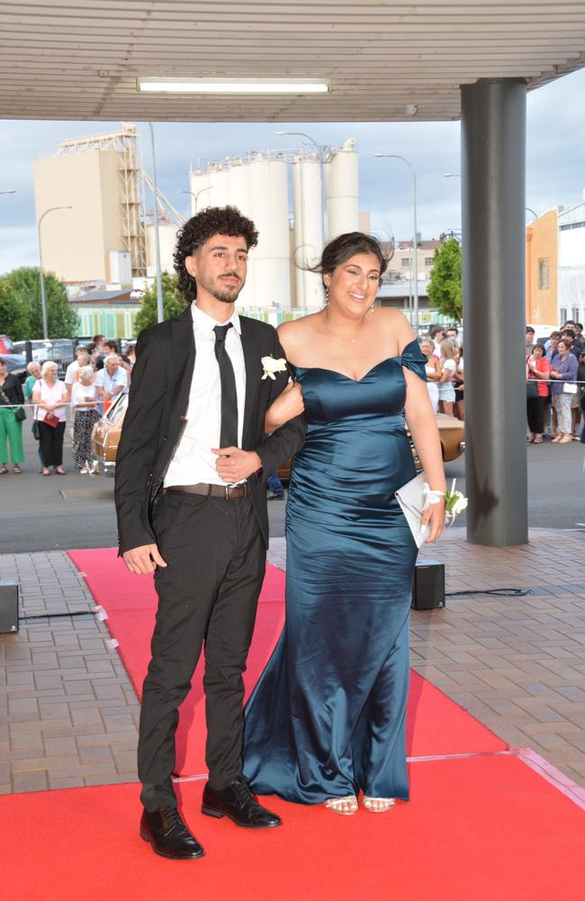 Toowoomba school formals. At the 2023 St Ursula's College formal is graduate Jessica Betros with her partner. Picture: Rhylea Millar