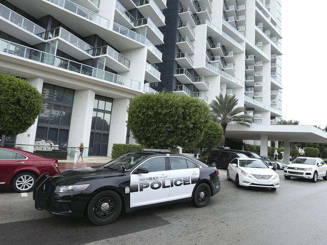 Police outside the W Hotel in South Beach, Miami where Bernard Tomic was arrested after telling officers to ‘relax' over noise complaints.