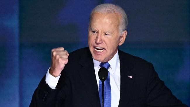 US President Joe Biden delivers the keynote address on the first day of the Democratic National Convention in Chicago on Tuesday. Picture: AFP