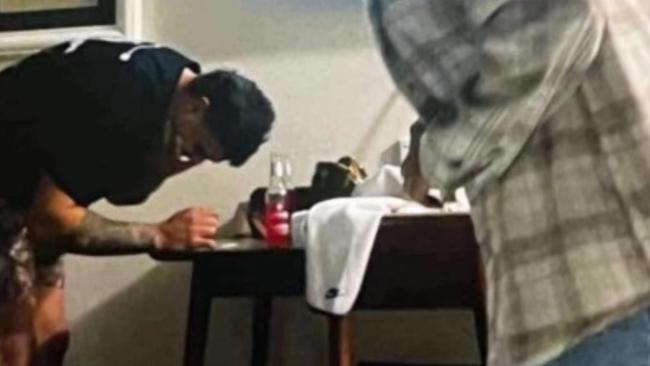 A supplied image that alleges to show NRL Star Latrell Mitchell with a white powder substance. Picture: Supplied