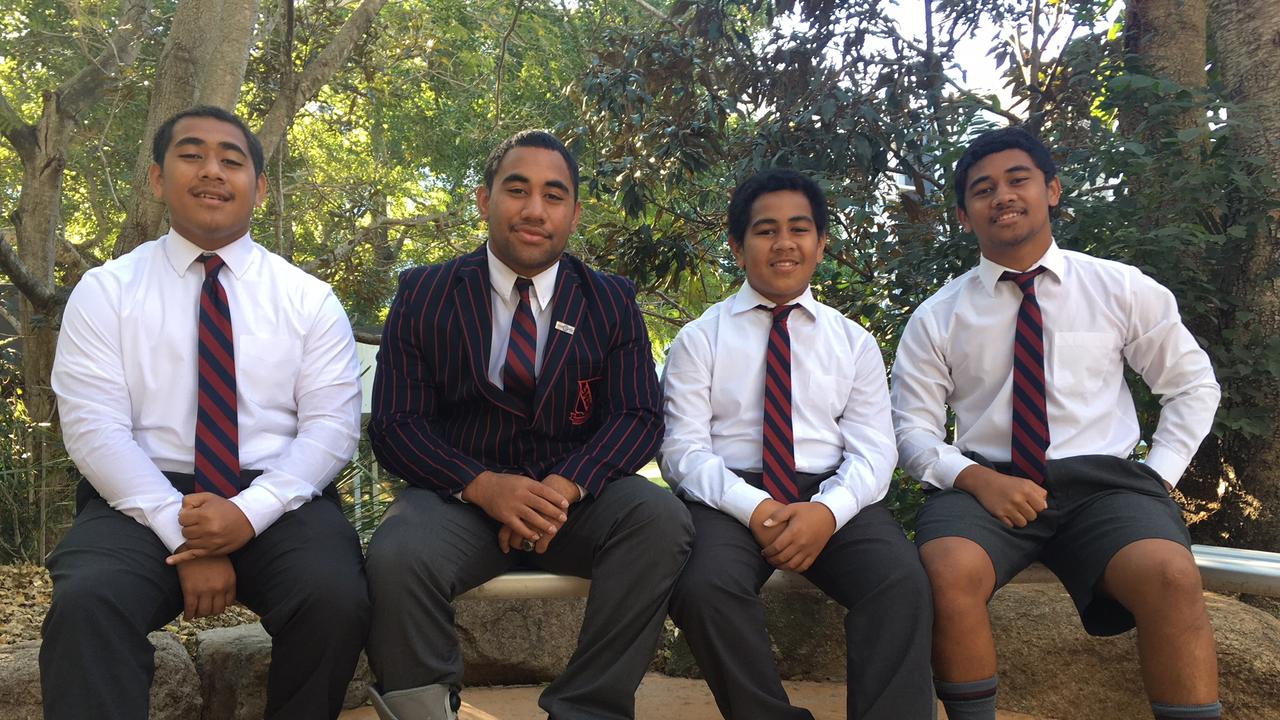 Brisbane State High School rugby brothers Josh, left, Nesta, Siale and Fehi Mahina.