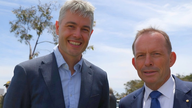 Tom Brough, Liberal candidate for Albany in Western Australia, with former prime minister Tony Abbott. Picture: Facebook