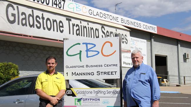 Gladstone Business Centre's Managing Directors Garry and Phil Douglass outside their carbon neutral premises on Manning Street, South Gladstone. Picture: Rodney Stevens