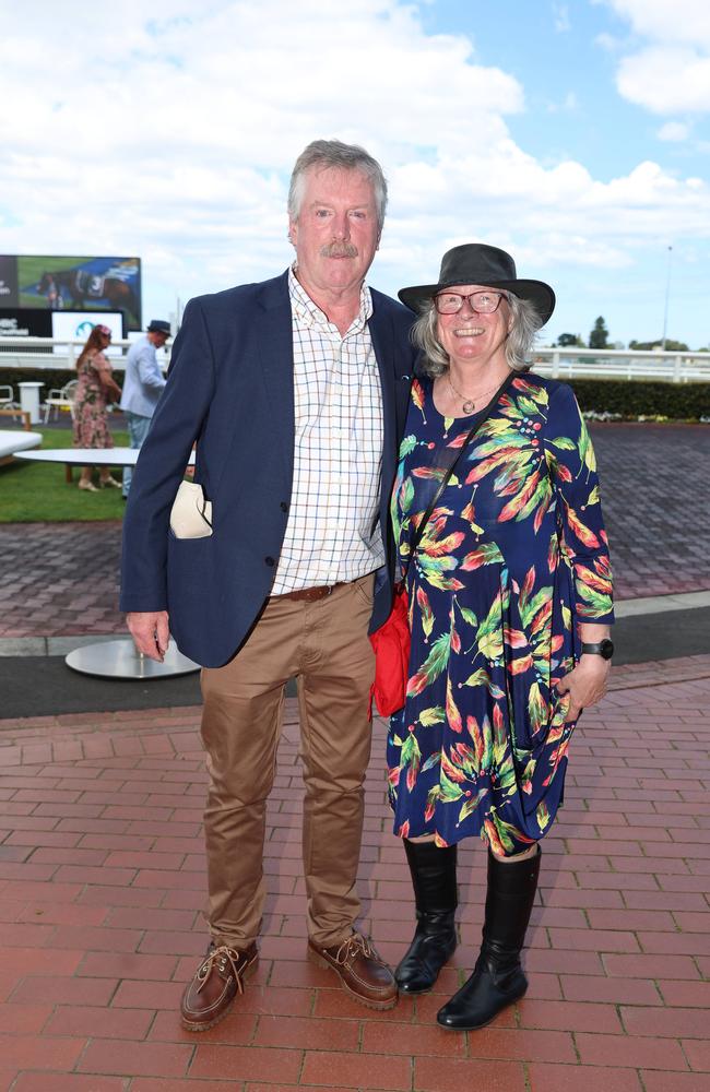 MELBOURNE, AUSTRALIA – OCTOBER 16 2024 Gary and Jane at the Caulfield Social race day at Caulfield racecourse on Wednesday 16th October, 2024 Picture: Brendan Beckett