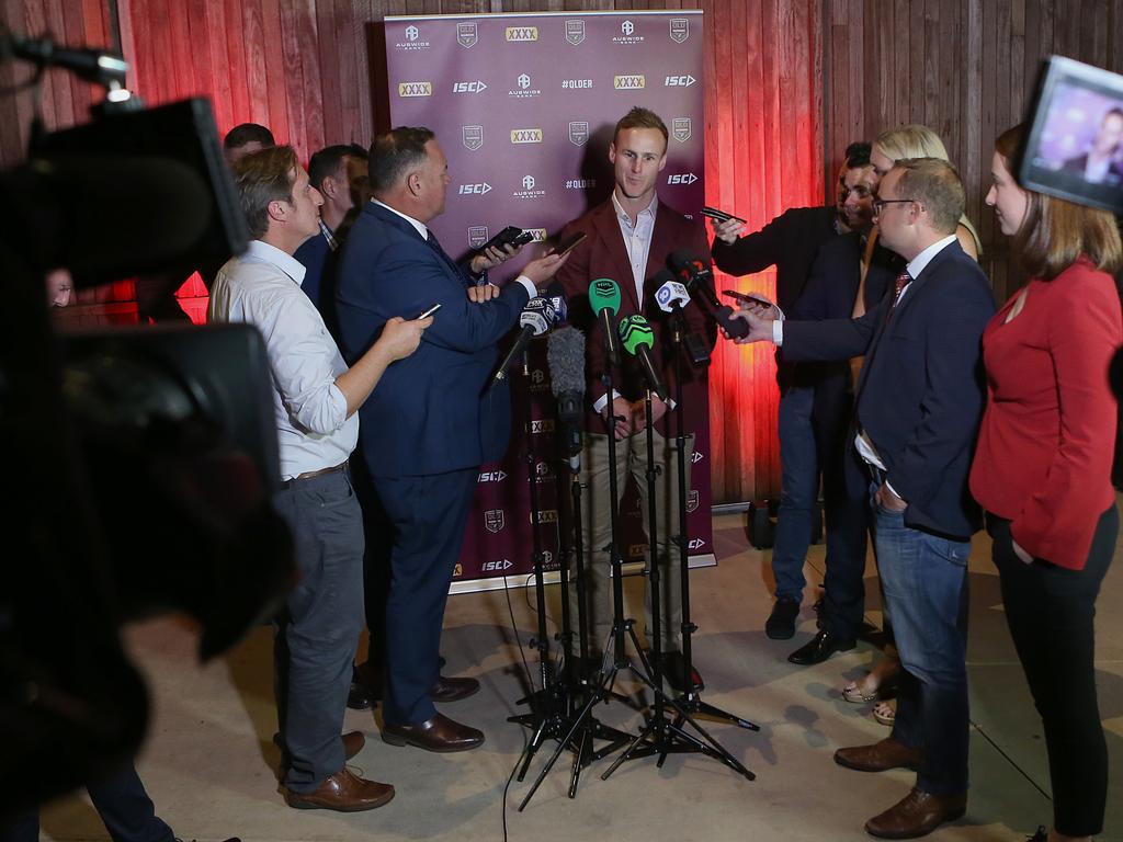 Daly Cherry-Evans talks to the media after being announced as Maroons captain.
