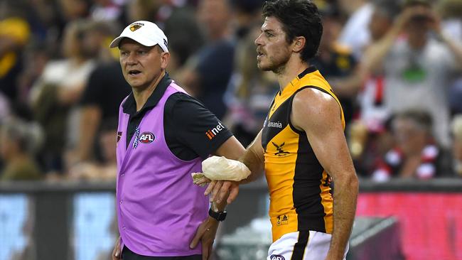 Hawthorn was hit hard by injury in the loss. Picture: Getty