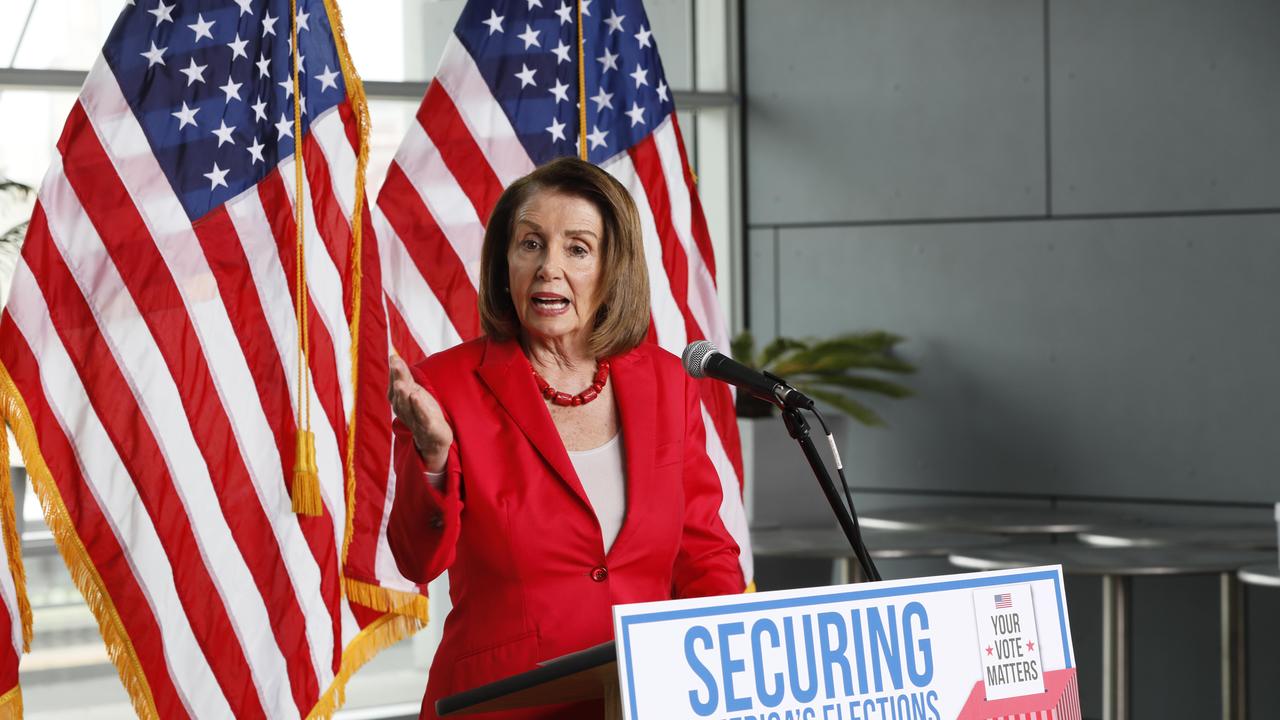 House Speaker Nancy Pelosi speaks during a news conference at the Federal Building in San Francisco. Picture: AP/Samantha Maldonado