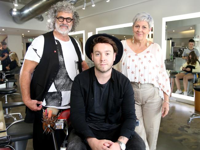 Benni Tognini, Ryan King, Tracey Tognini, in the hair salon, Fortitude Valley. Picture: AAP/Steve Pohlner