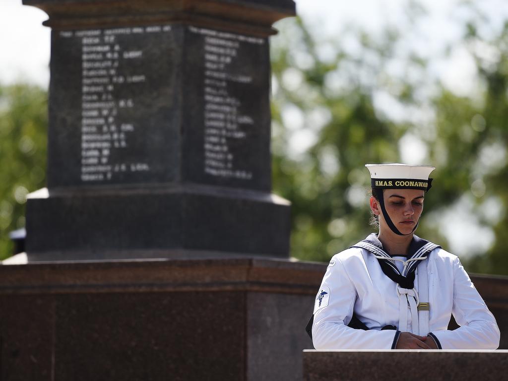 The Catafalque party stands guard in the 77th Anniversary of the Bombing of Darwin on Tuesday, February 19, 2019. Picture: KERI MEGELUS