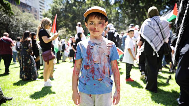 Protester Mardi Allouch, aged 7, at the pro-Palestine Protest in Hyde Park. Picture: Adam Yip