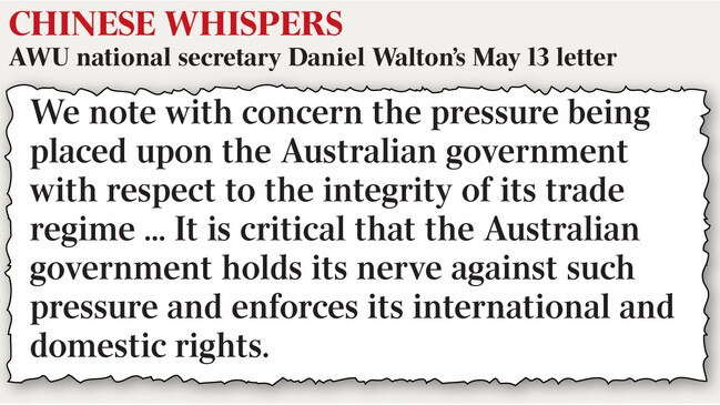AWU national secretary Daniel Walton’s May 13 letter