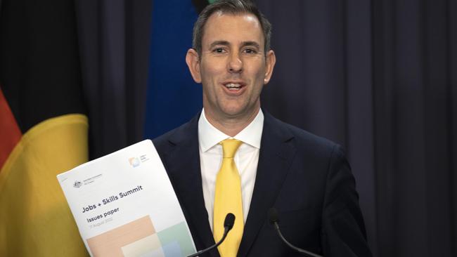 Treasurer Jim Chalmers unveiling details of the Jobs Summit at a press conference in Canberra on August 17, 2022. Picture: NCA NewsWire / Gary Ramage