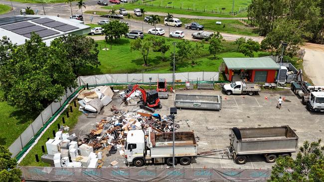 A local dumping spot at the Cardwell sports grounds has been set up by Cassowary Coast Council for local residents to dump destroyed personal property following the flood. Picture: Brendan Radke