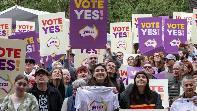 The crowd at Come Together for Yes Hosted By Yes23 to support The Uluru Statement from the Heart at Carclew Arts, North Adelaide. Picture: Emma Brasier