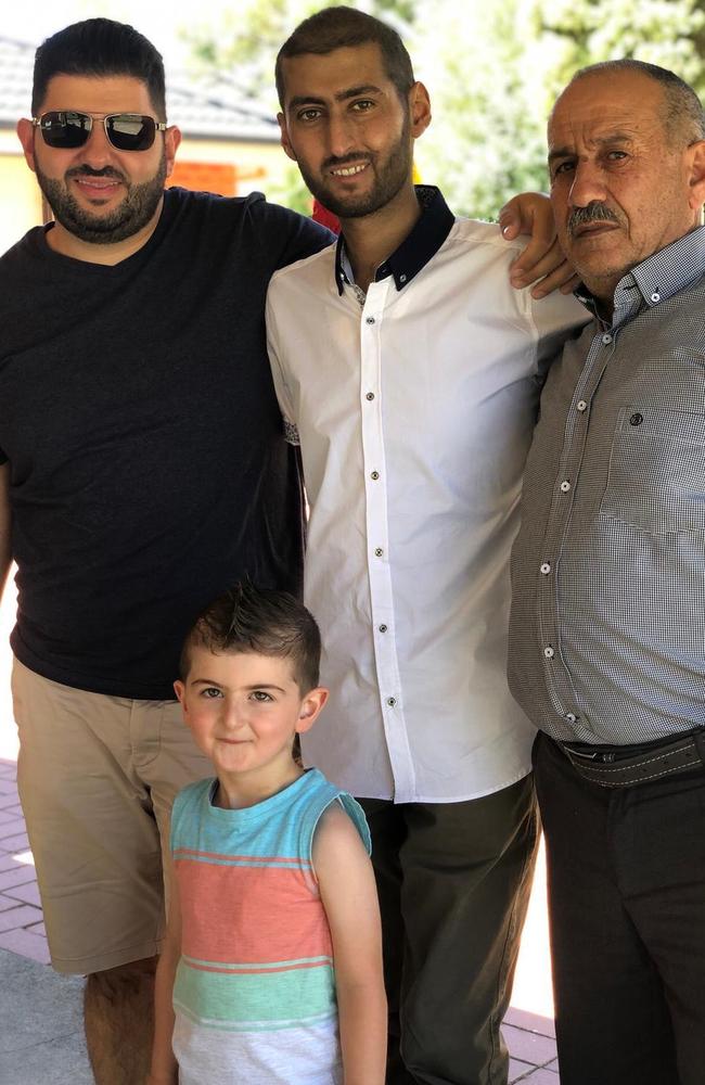 Samuel Raydan organised to live-stream his friend Mohammad Raydan’s funeral so it could be watched by family in Lebanon. Here they are pictured with Mohammad’s father Salim and his son Hadi. Picture: Supplied