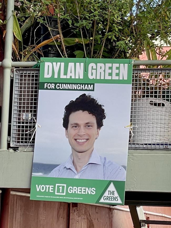 A Dylan Green sign on an apartment near the Wollongong CBD. Picture: Dylan Arvela