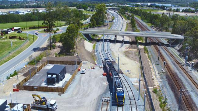 The tram heads south.