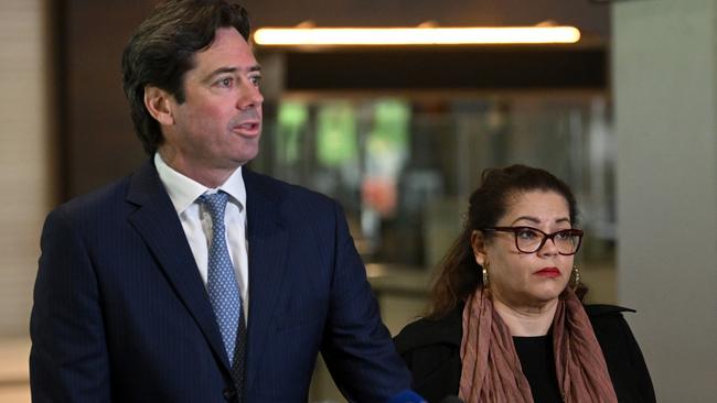 AFL CEO Gillon McLachlan and Executive General Manager Inclusion and Social Policy Tanya Hosch. Picture: Morgan Hancock/AFL Photos