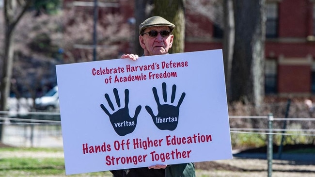 A Harvard Faculty member at a rally held against President Donald Trump’s attacks on Harvard University. Picture: Joseph Prezioso / AFP