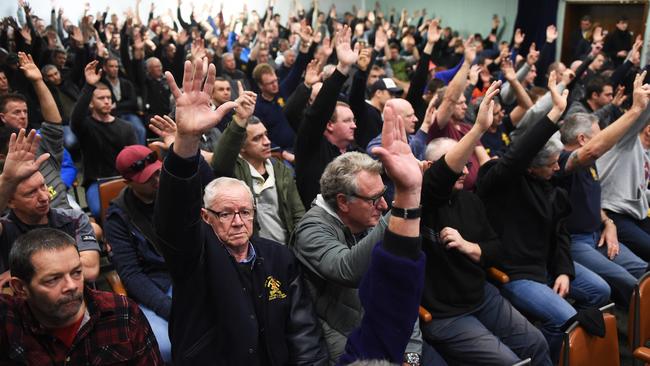 United Firefighters Union members gather at Trades Hall today.