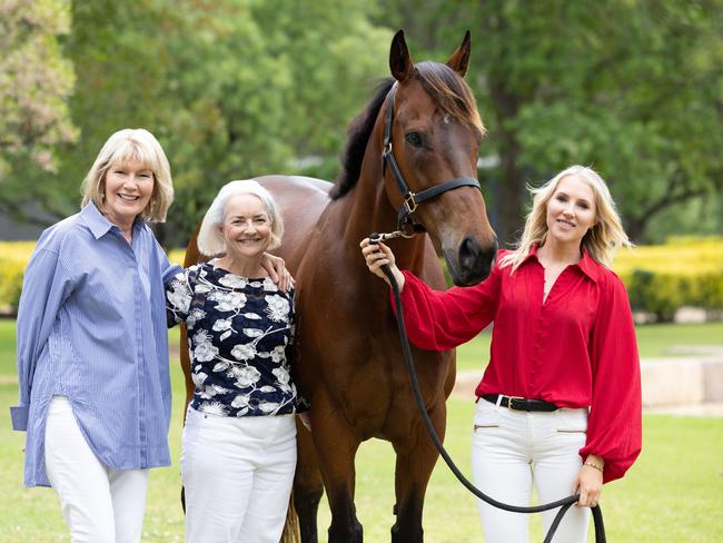 Magic Millions co- owner Katie Page  with racing industry participant Linda Huddy (centre) and Sky Racing analyst Ally Mosley Photo: Luke Marsden