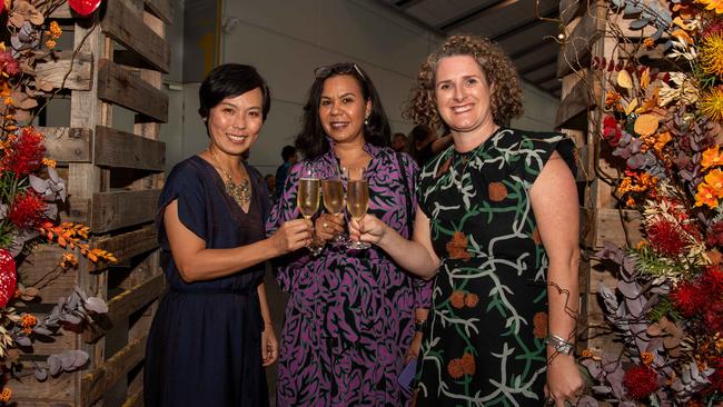 Yuko Tokunaga, Marina Wangurra and Kate Bradbury at the 2024 NAIDOC Ball at the Darwin Convention Centre. Picture: Pema Tamang Pakhrin