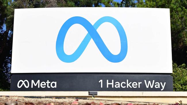 (FILES) The Meta (formerly Facebook) logo marks the entrance of their corporate headquarters in Menlo Park, California on November 9, 2022. Meta on February 9, 2024 confirmed it is assessing when the word "Zionist" should be deemed hate speech as online anti-Semitism escalates amid the Israel-Hamas war. (Photo by JOSH EDELSON / AFP)