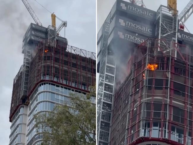 A Queensland Fire Department spokesman said five crews were called to the blaze which had started in the section of the Lily tower which remains under construction.