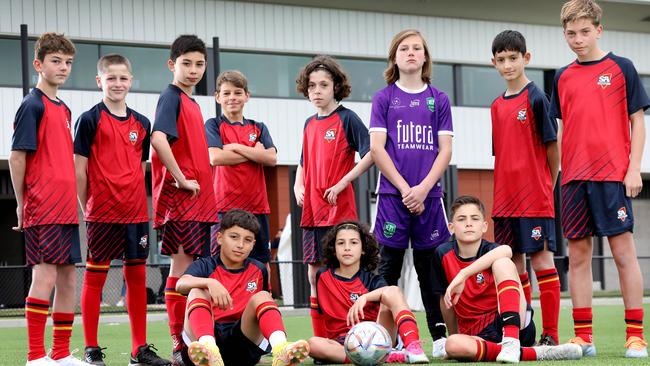 South Australia has a boys and girls team competing in next week’s School Sport Australia U12 national soccer championships. (LtoR standing) Ziad De Blasio, Liam Oliviero, Anthony Schiava, Ollie Budin, Joshua Tassotti, Campbell Mattner, Adriano Talladira, and Kalan Alagich, (LtoR seated) Riad Rarhidi, Marcel El Hamra, and Ryder Dalton will be some of the homegrown stars who feature. Picture: Dean Martin