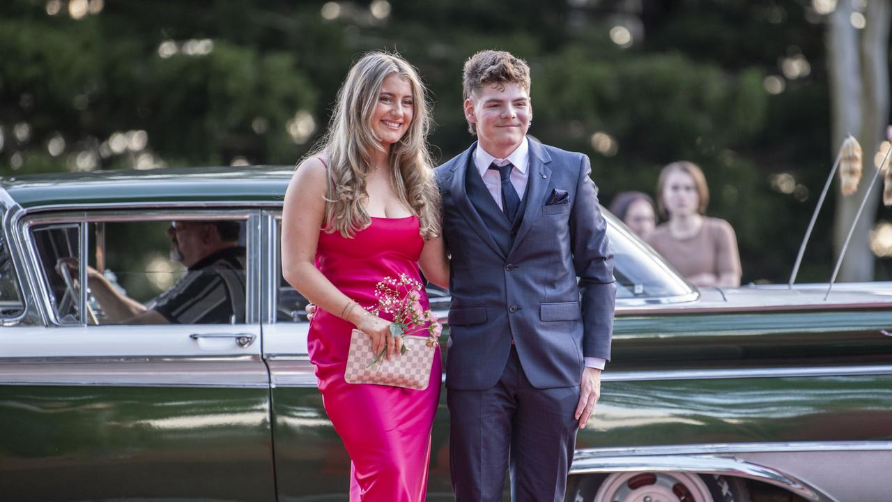 Scarlett Martin partnered Digby Devey. Toowoomba State High School formal at Picnic Point. Friday, September 9, 2022. Picture: Nev Madsen.