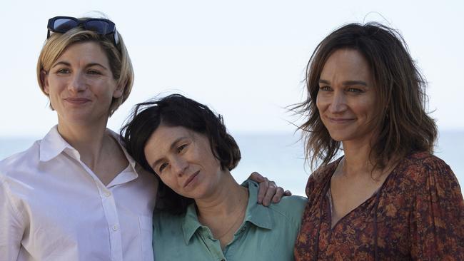 Jodie Whittaker as Tess, Yael Stone as Hat, and Nicole da Silva as Simone. Picture: Joel Pratley