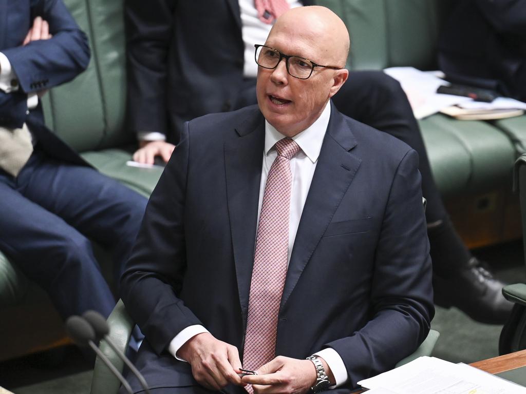 Leader of the Opposition Peter Dutton during Question Time at Parliament House in Canberra. Picture: NewsWire/Martin Ollman