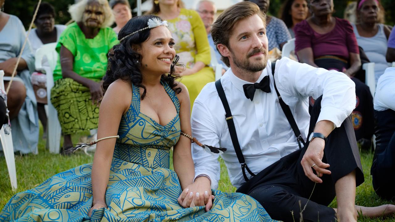 Miranda Tapsell and Gwilym Lee in a scene from the movie Top End Wedding. Picture: Universal Pictures.