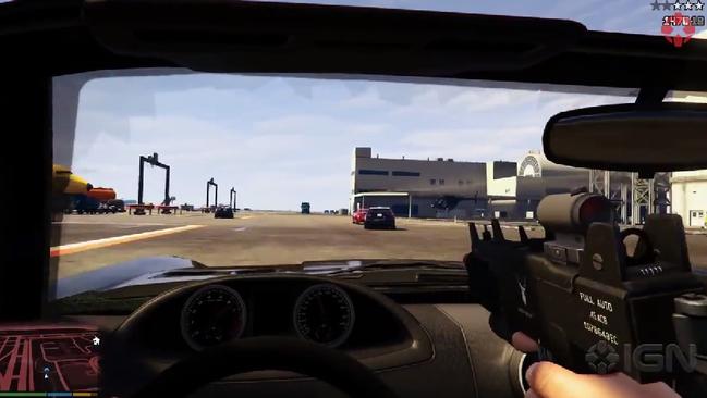 Drive and shoot in first-person view at the same time.