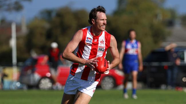 Southern league: St Paul's McKinnon v Mordialloc: Mitchell Brown of Mordialloc at McKinnon Reserve on Saturday 22nd of April 2023 in McKinnon, Victoria, Australia.Picture: Hamish Blair