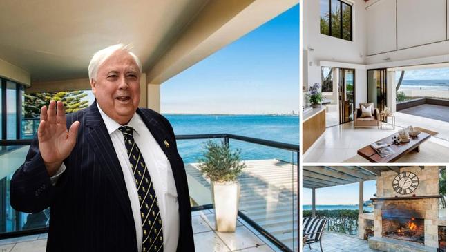 Billionaire Clive Palmer’s King Arthurs mansion has exclusive Italian fittings, gold plated tiles for the indoor-outdoor pool, a wine cellar and a rotating bed. Top right is his Mermaid Beach property. Pictures: The Gold Coast Bulletin