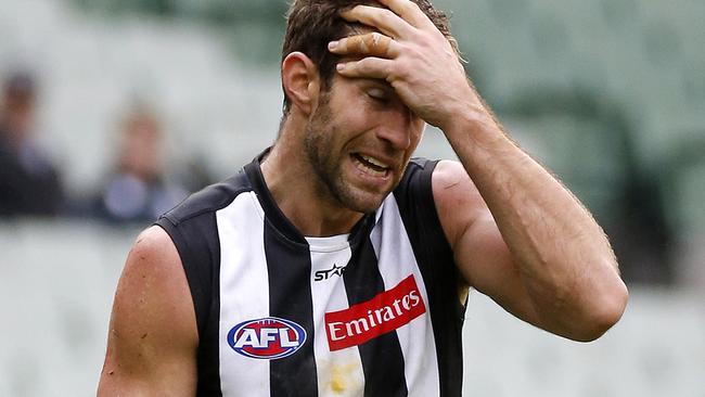 Travis Cloke has been dropped again by Collingwood. Picture: George Salpigtidis
