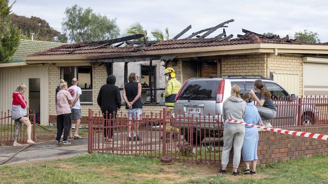 A house on Mitchell St at Paralowie was gutted by fire on Sunday afternoon. Picture: Mark Brake